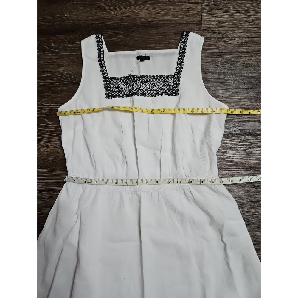 Talbots White Cotton Gauze Square Neck Embroidered Belted‎ Dress Size 4 - Picture 10 of 12